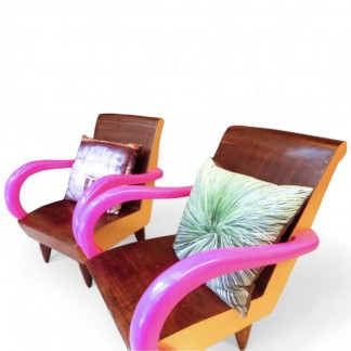 Wooden chair with yellow& pink lacquer